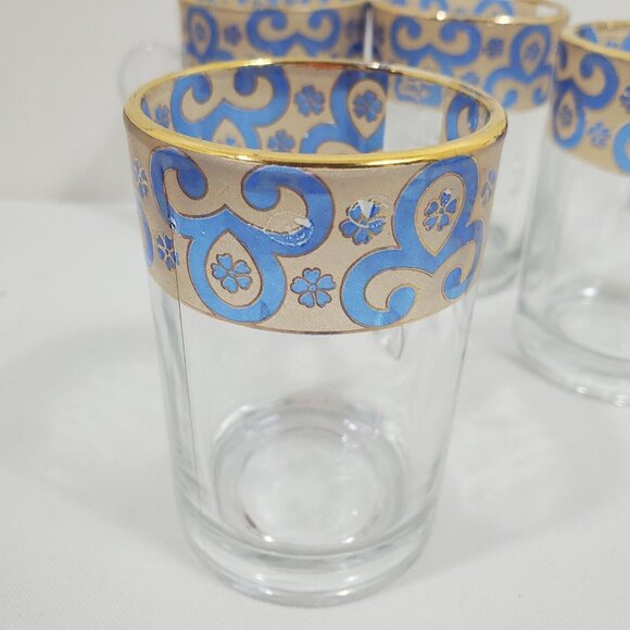 4 Gold Trim Demitasse Espresso Cups 4oz  blue liquor stained glass scrollwork - Picture 9 of 12